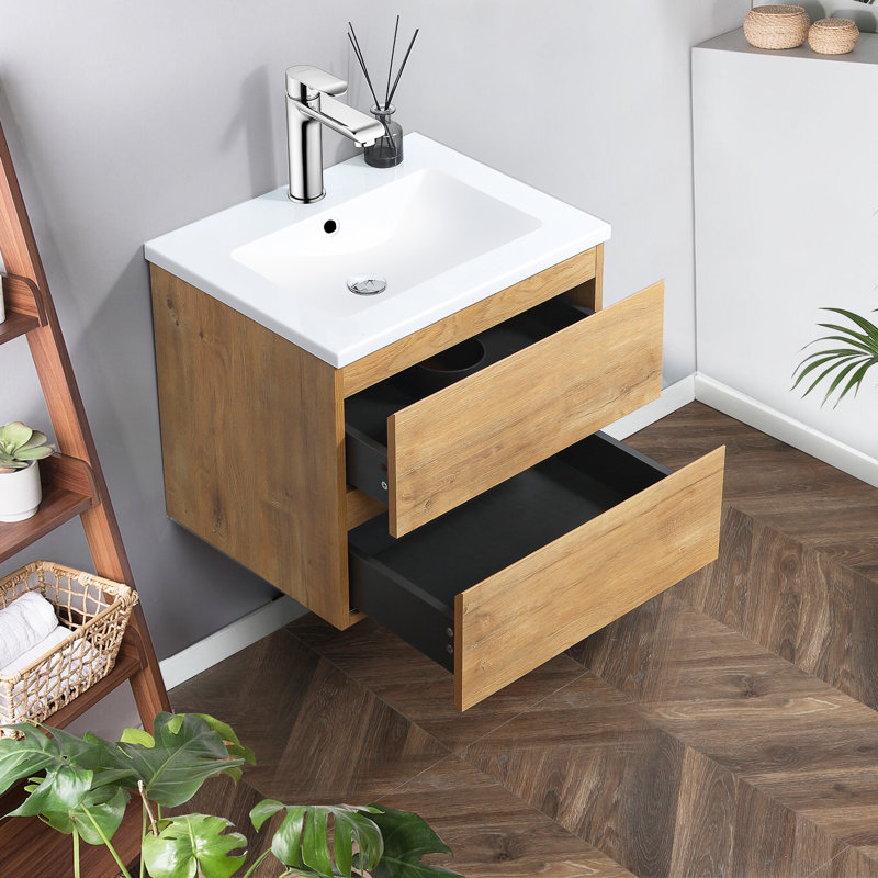 KGAR 23.6'' Wall Mounted Single Bathroom Vanity Base Only in Oak | Wayfair